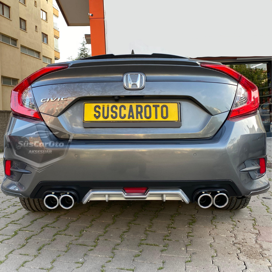 Honda Civic FC5 2016-2021 Araca Özel Siyah Gri Arka Difüzör Tırnaklı 4 Yuvarlak Egzoz Çıkışlı Arka Tampon Eki İthal 1.Sınıf image 0