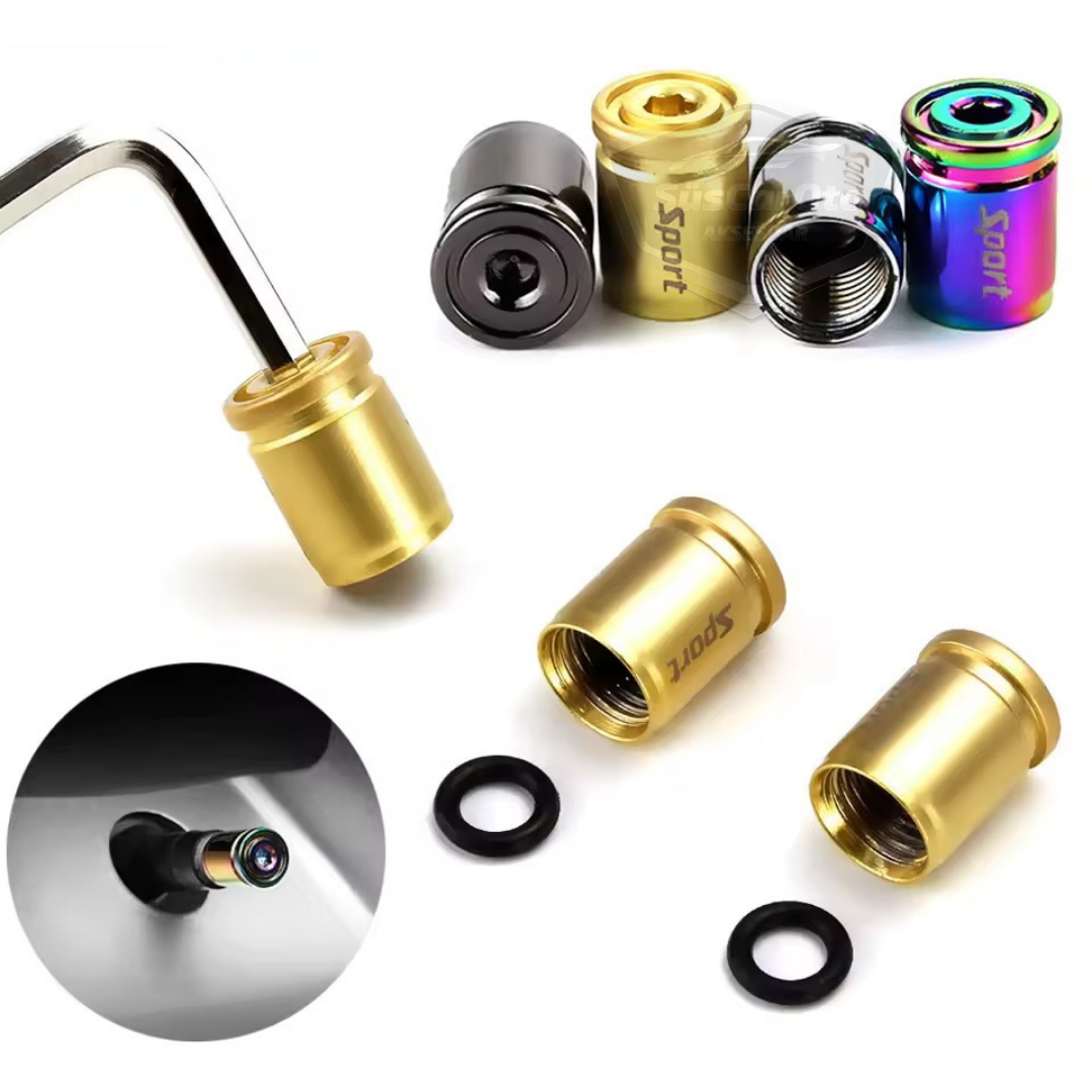 Kilitlemeli Sibop Kapağı Alyanlı Sibop Kapağı Araba Motosiklet Bisiklet Metal Sıkmalı Gold Altın 4 lü Set image 4