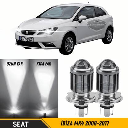 Seat İbiza Mk4 2008-2017 Uyumlu Mercekli Far Ampulü Led Xenon Beyaz Renk Far Şimşek Etkili CSP Led Lamba Uzun Kısa 2 Adet Takım image 0