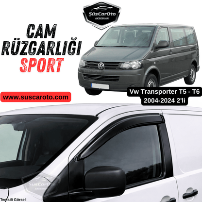 Vw Transporter T5-T6 2004-2024 Uyumlu Mugen Cam Rüzgarlığı Seti Piano Black 2'li İthal Parlak Siyah image 0