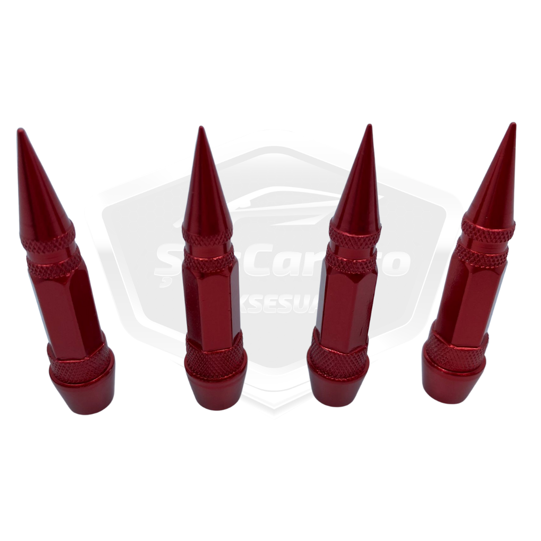 Sivri Sibop Kapağı Mermi Sibop Kapağı Araba Motosiklet Bisiklet Metal 4 lü Set Kırmızı image 6
