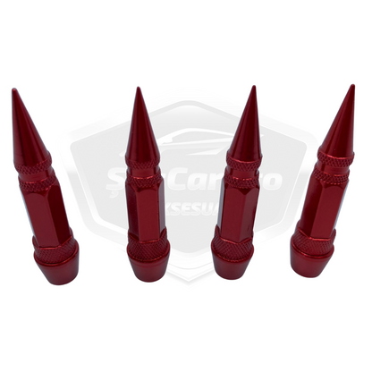 Sivri Sibop Kapağı Mermi Sibop Kapağı Araba Motosiklet Bisiklet Metal 4 lü Set Kırmızı image 6