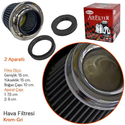 Carub Ses ve Performans Arttırıcı Açık Hava Filtresi +6 Hp Gri Aparatlı Üniversal image 2