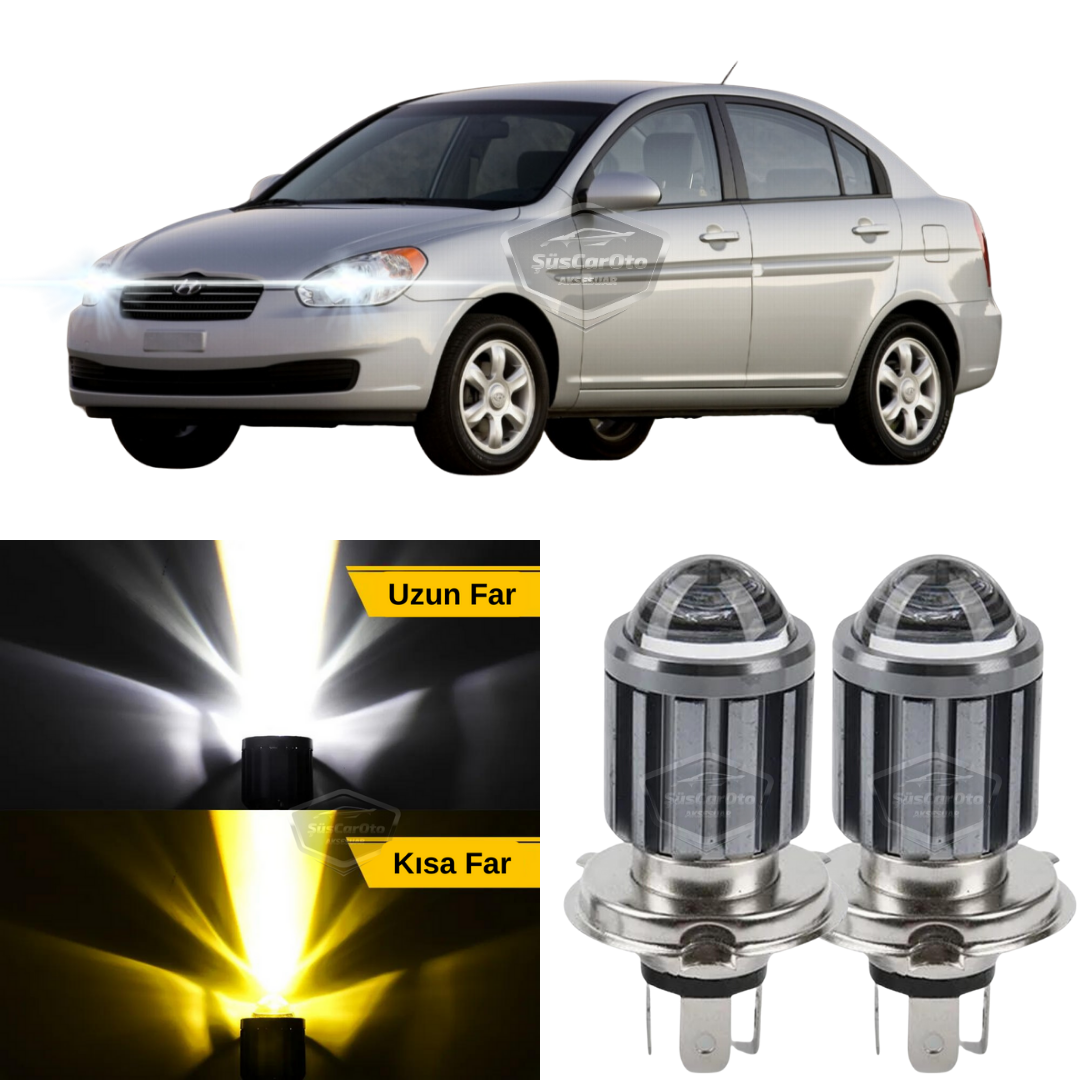 Hyundai Accent Era 2006-2012 Uyumlu Mercekli Far Ampulü Led Xenon Çift Renk Sarı-Beyaz Far Şimşek Etkili CSP Led Lamba Uzun Kısa 2 Adet Takım image 0