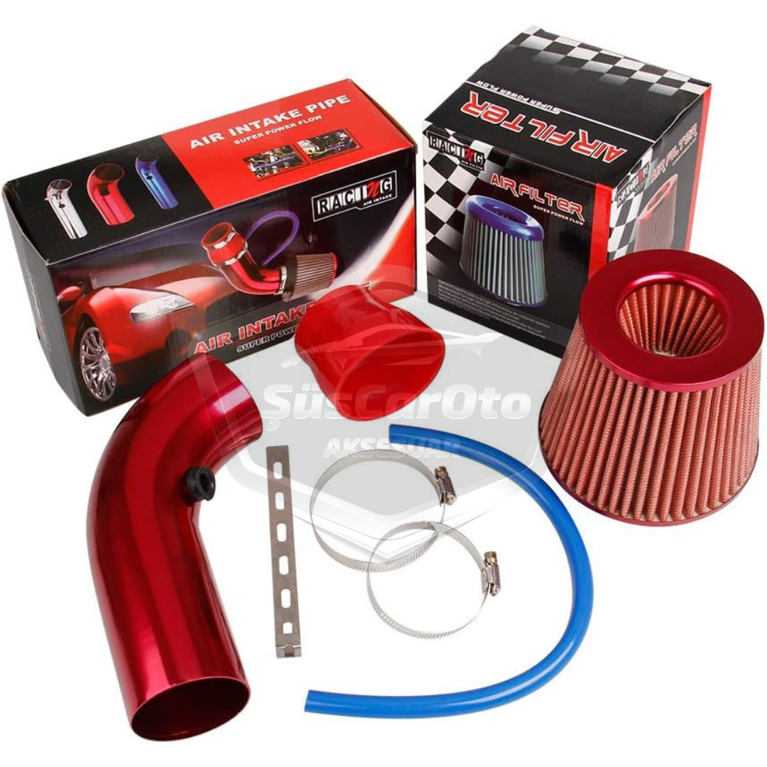 Universal Ses &amp; Performans Arttırıcı Açık Hava Filtre Kiti Set Alüminyum Alaşımlı Krom Bigtube +6 Hp 65-75 mm Kırmızı image 6
