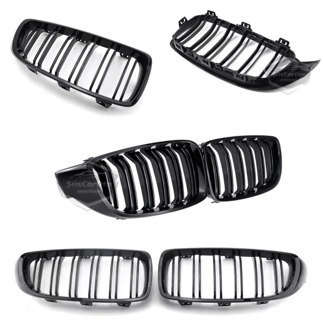 Bmw 4 Serisi F32 F33 F36 2013-2019 Uyumlu Ön Panjur Böbrek M4 Görünüm Izgara Çift Çizgi İthal Piano Black 1.Sınıf Sağ Sol Takım image 3