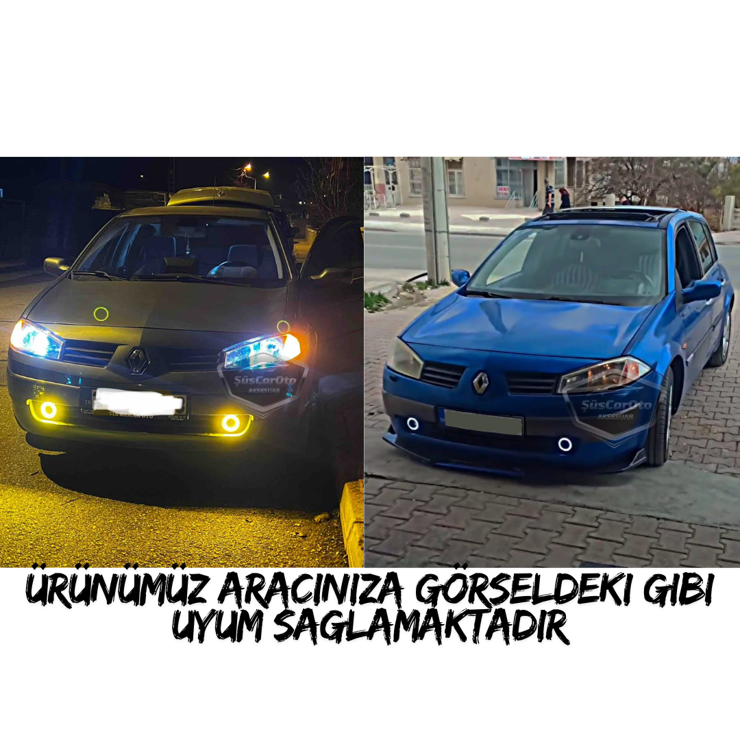 Renault Megane 2 2003-2008 Uyumlu Üniversal Mercekli Angel Sis Farı Metal Su Geçirmez 76 mm Beyaz Halkalı Gündüz Farı Angel Eyes 2 Adet image 2