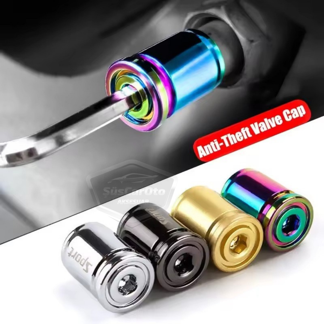 Kilitlemeli Sibop Kapağı Alyanlı Sibop Kapağı Araba Motosiklet Bisiklet Metal Sıkmalı Gold Altın 4 lü Set image 7