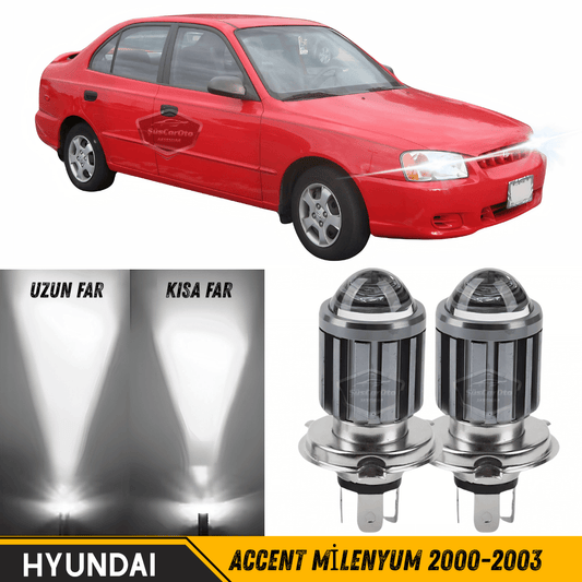 Hyundai Accent Milenyum 2000-2003 Uyumlu Mercekli Far Ampulü Led Xenon Beyaz Renk Far Şimşek Etkili CSP Led Lamba Uzun Kısa 2 Adet Takım image 0