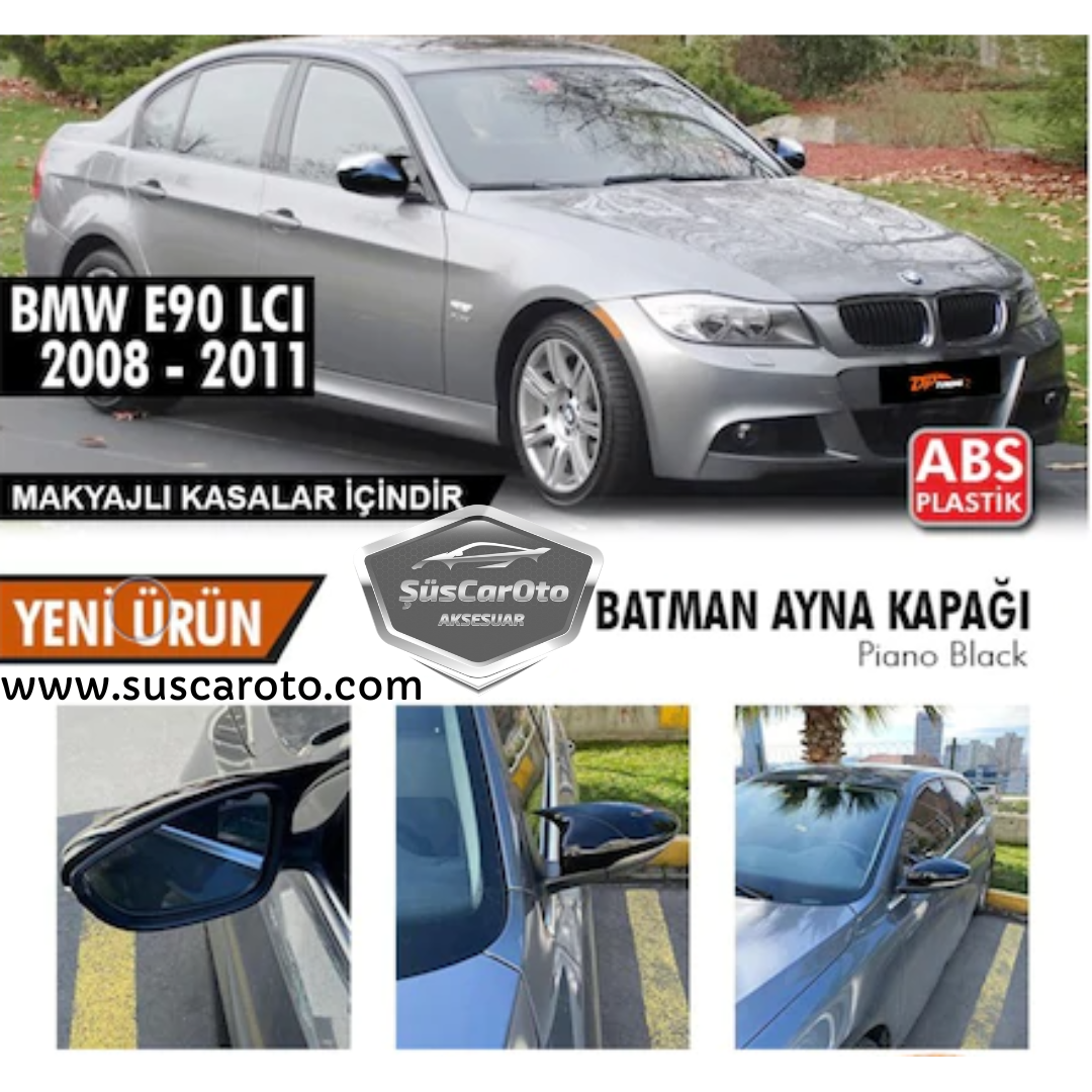 BMW E90 LCİ Makyajlı Kasa 2008-2011 3 Serisi Batman Yarasa Ayna Kapağı Piano Black ABS Plastik image 0