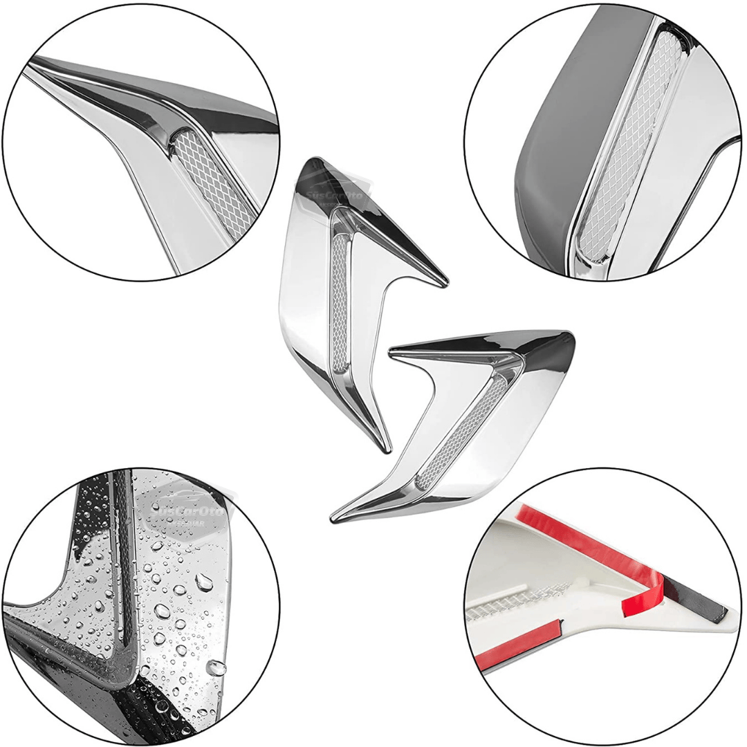 Üniversal Krom Kaput Çamurluk Venti Izgarası Sağ Sol 2 Adet Mini Scoop Vent Spor Görünümlü 1.Sınıf İthal Sağ Sol 2 Adet Silver Gümüş ONP165 image 1