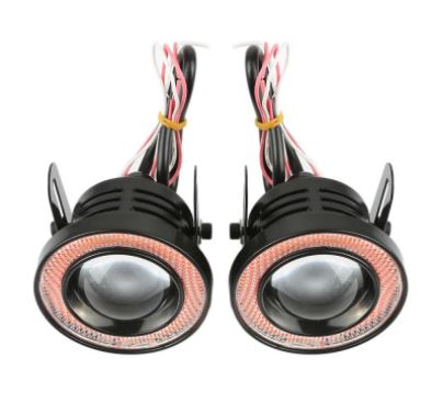 Üniversal Mercekli Angel Sis Farı Metal Su Geçirmez 89 mm Kırmızı Halkalı Angel Eyes image 3