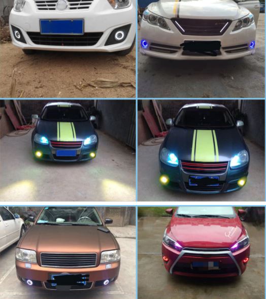 Üniversal Mercekli Angel Sis Farı Metal Su Geçirmez 89 mm Mavi Halkalı Angel Eyes image 9