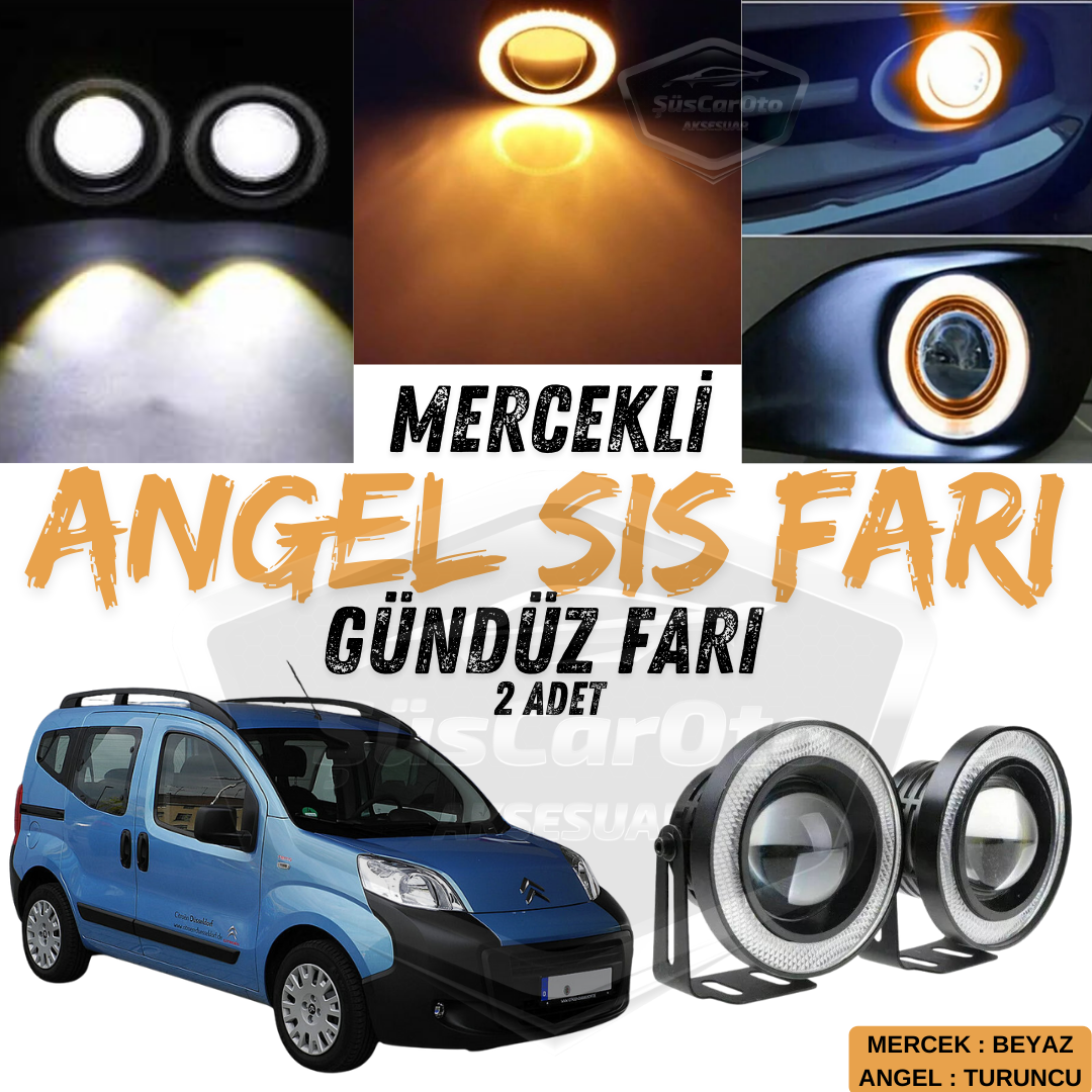 Citroen Nemo 2008-2022 Uyumlu Üniversal Mercekli Angel Sis Farı Metal Su Geçirmez 76 mm Turuncu Halkalı Gündüz Farı Angel Eyes 2 Adet image 0