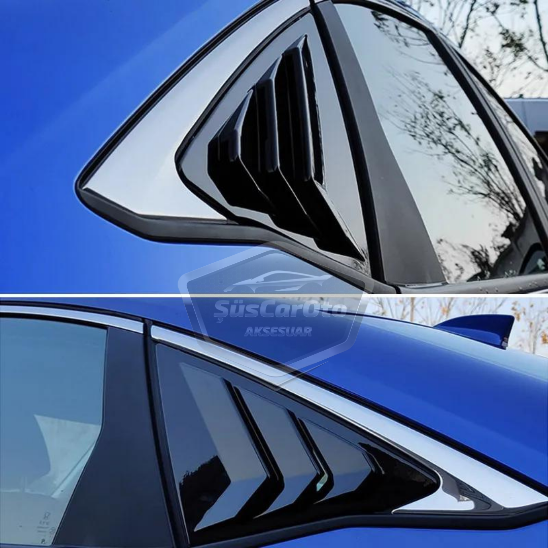 Honda Civic Fe1 2022 Sonrası Uyumlu Kelebek Cam Izgarası Kelebek Cam Vizörü Havalandırma Sağ Sol Takım Parlak Siyah image 0