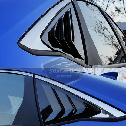 Honda Civic Fe1 2022 Sonrası Uyumlu Kelebek Cam Izgarası Kelebek Cam Vizörü Havalandırma Sağ Sol Takım Parlak Siyah image 0