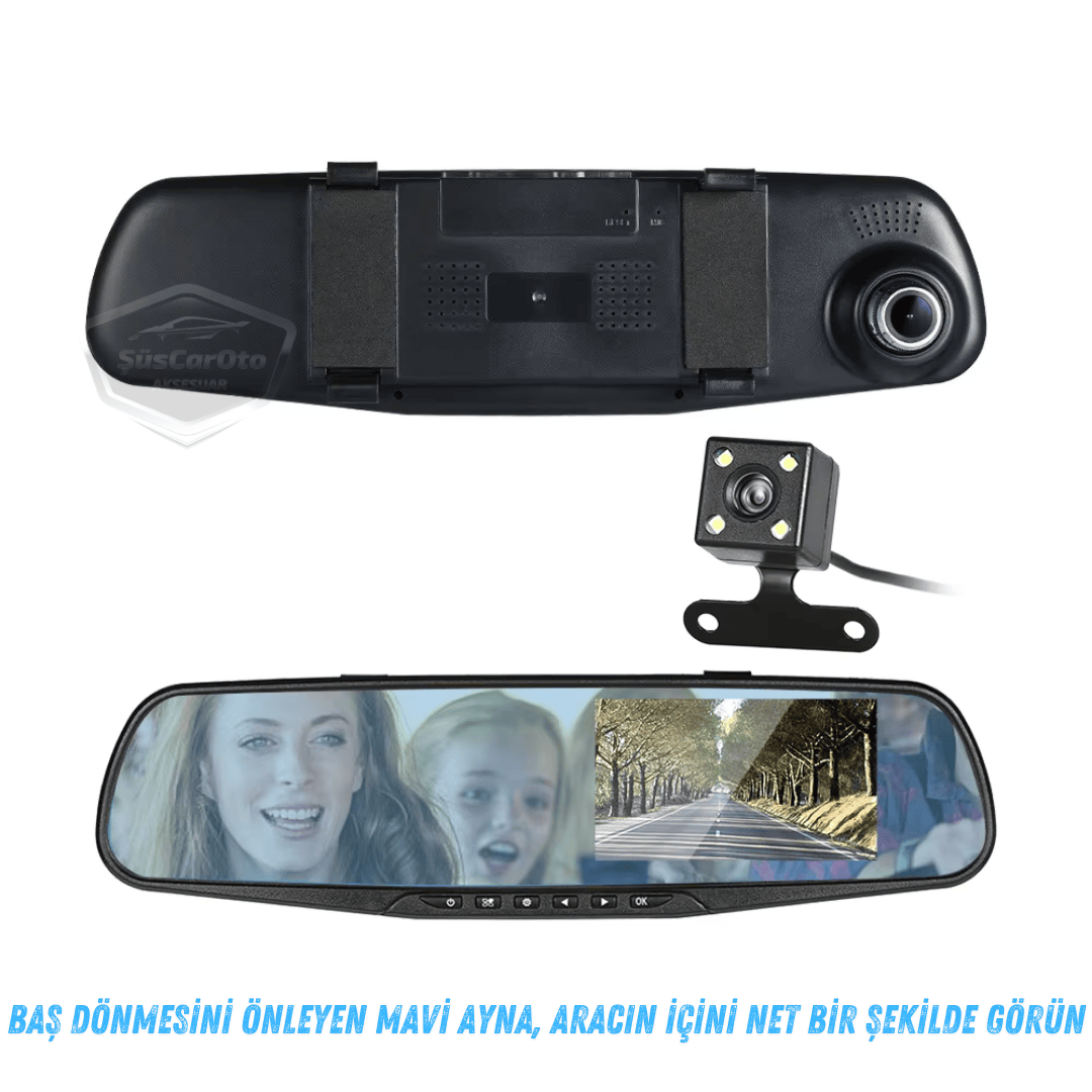 Ön ve Arka Kameralı Dikiz Aynası Geri Görüş Kameralı 4.3" 1080P Full HD Kayıt Çarpışma Algılayıcı Sensörlü Gece Görüşlü Park Sensörü Sesli Yol Kayıt image 6