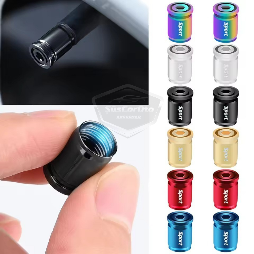 Kilitlemeli Sibop Kapağı Alyanlı Sibop Kapağı Araba Motosiklet Bisiklet Metal Sıkmalı Mavi 4 lü Set image 7