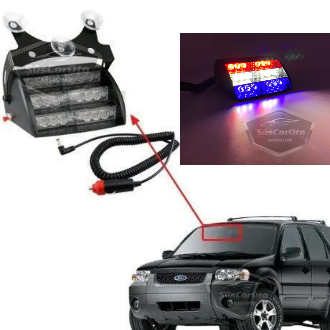 18 Led Mini Cam İçi Vantuzlu Polis Çakar Lamba İkaz Lambası 18 Ledli 4 Farklı Mod Mavi Beyaz Kırmızı 3 Renk Çakmaklık Girişli image 4
