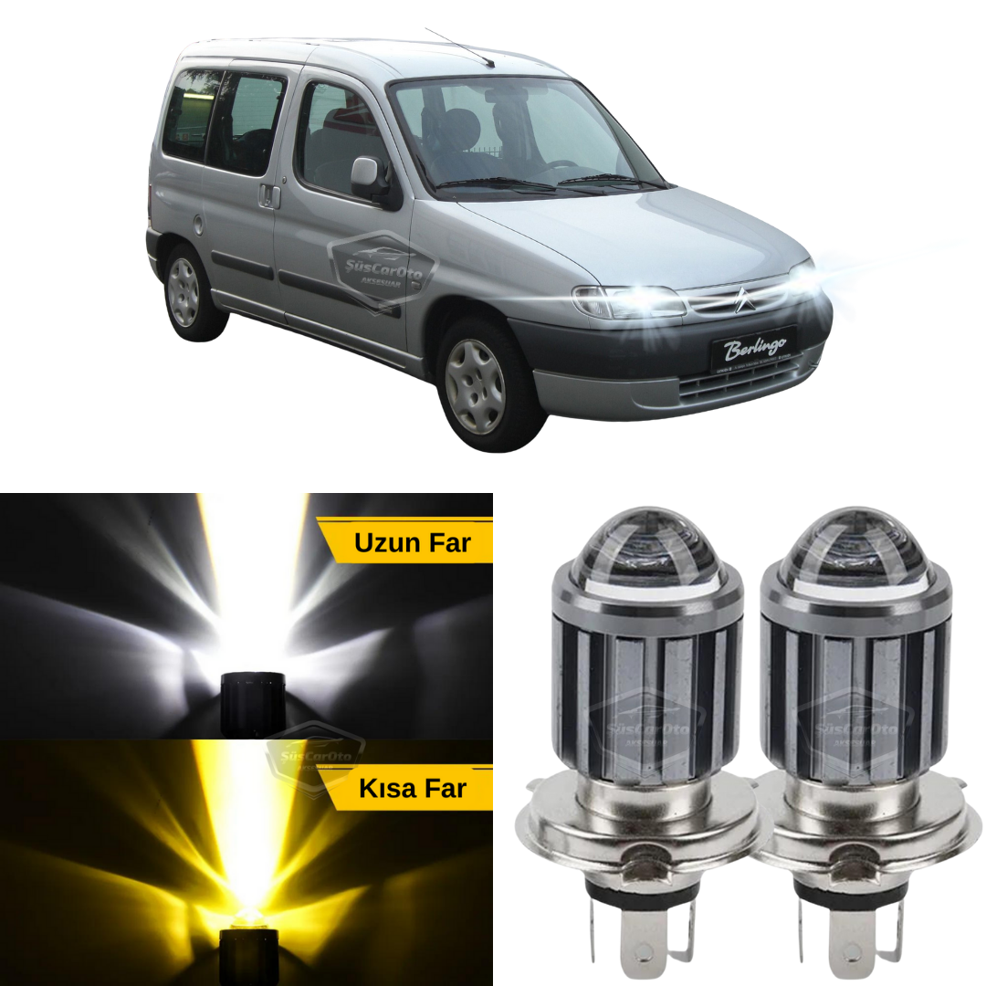 Citroen Berlingo Mk1 1996-2008 Uyumlu Mercekli Far Ampulü Led Xenon Çift Renk Sarı-Beyaz Far Şimşek Etkili CSP Led Lamba Uzun Kısa 2 Adet Takım image 0