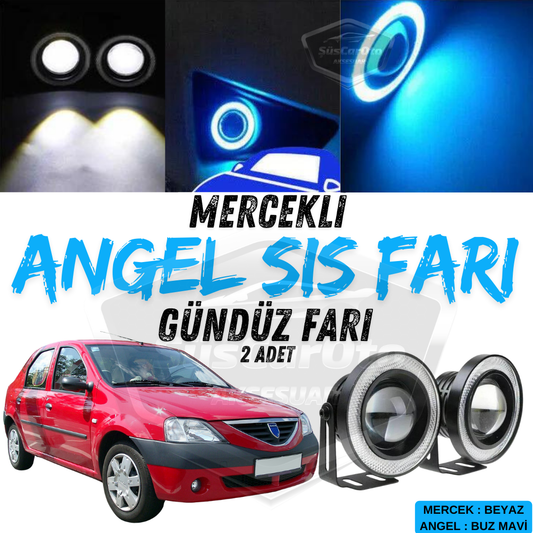 Dacia Logan Uyumlu Üniversal Mercekli Angel Sis Farı Metal Su Geçirmez 76 mm Buz Mavi Halkalı Gündüz Farı Angel Eyes 2 Adet image 0