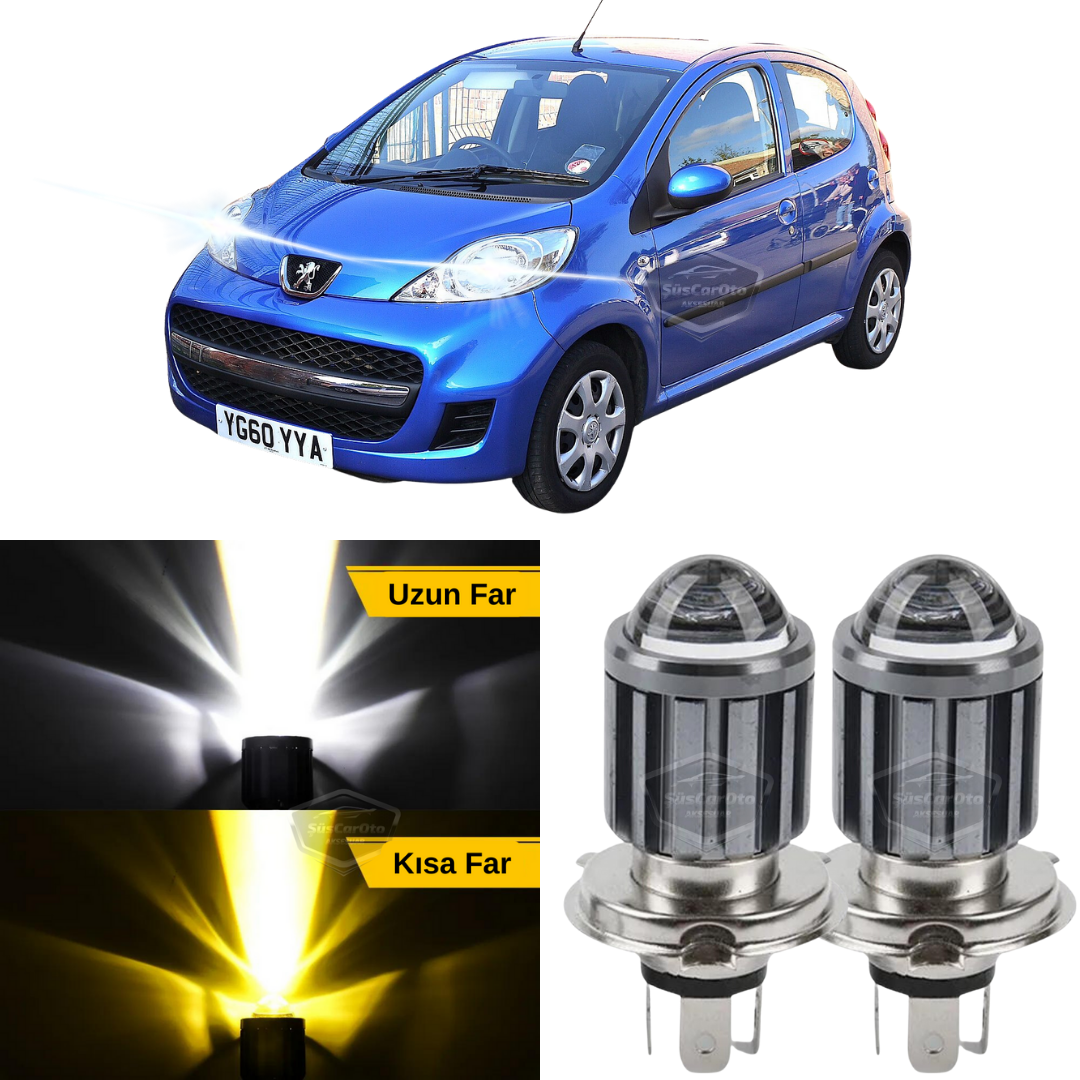 Peugeot 107 2007-2013 Uyumlu Mercekli Far Ampulü Led Xenon Çift Renk Sarı-Beyaz Far Şimşek Etkili CSP Led Lamba Uzun Kısa 2 Adet Takım image 0
