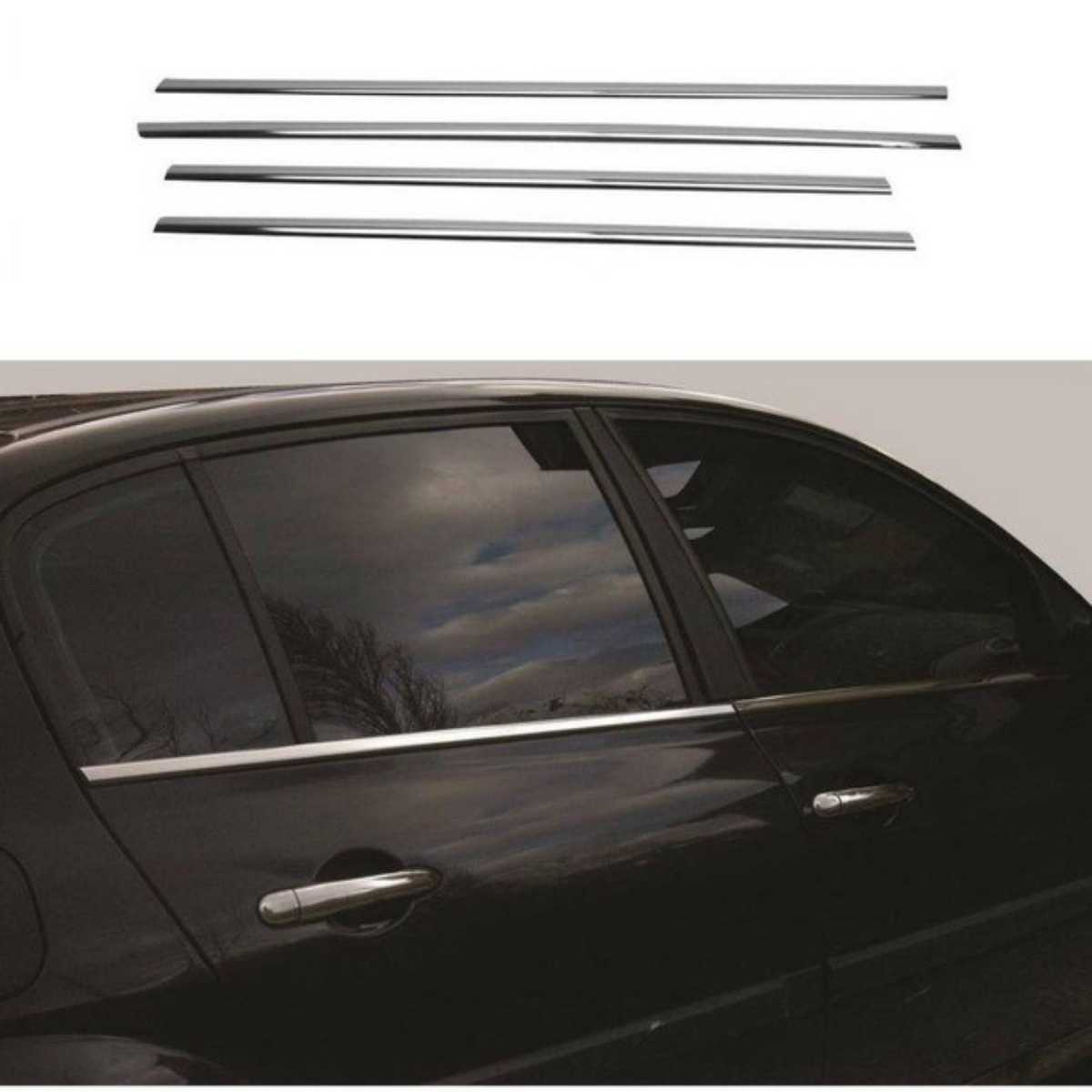 Renault Megane 2 Sedan 2004-2010 Krom Cam Çıtası 4 Kapı 4 Parça Paslanmaz Çelik image 3