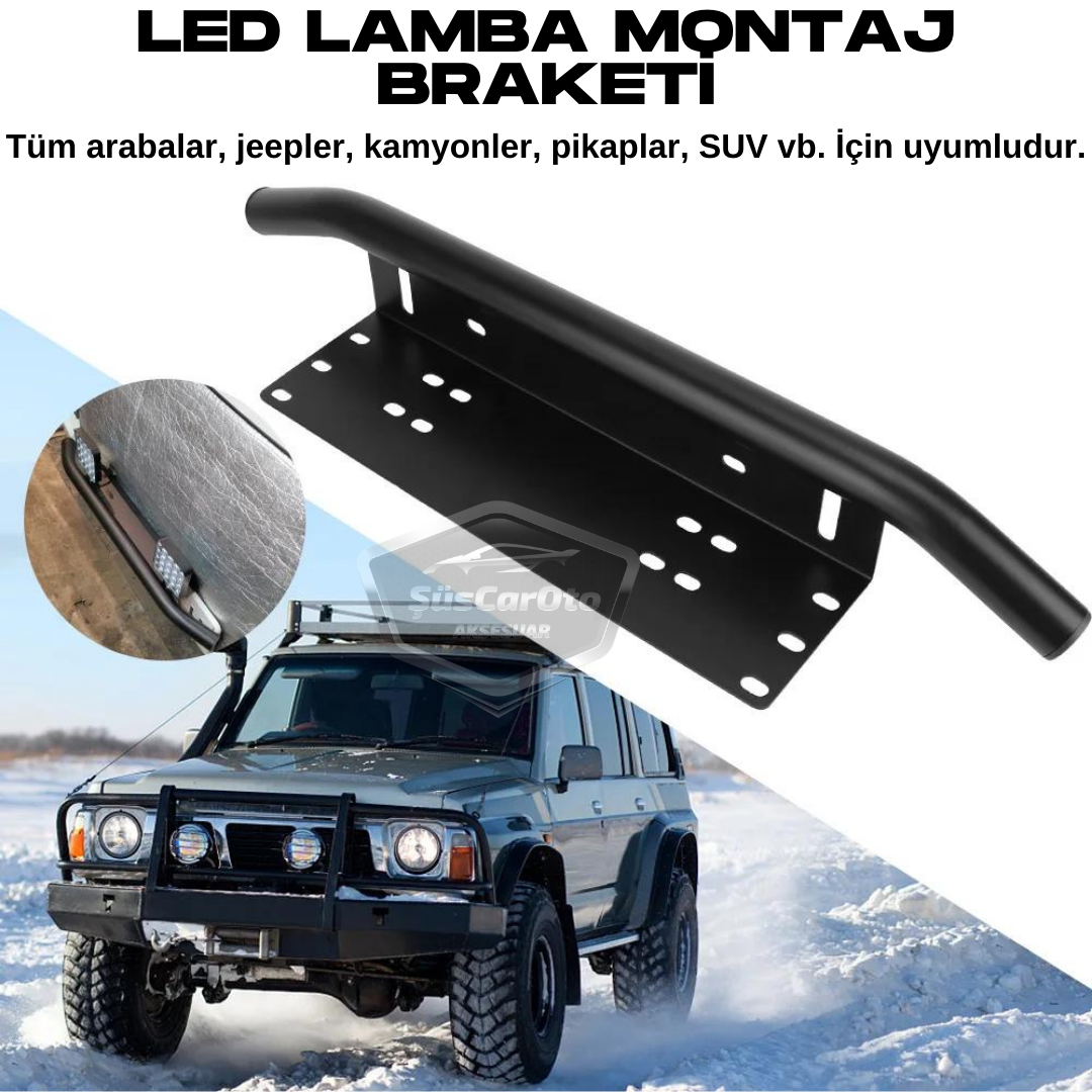 Her Araca Uyumlu Plaka Altlığı ve Koruma Demiri Sis Ayağı SUV 4X4 Off Road Led Montaj Braketi Plakalık Led Bağlantı Ayağı Krom image 4