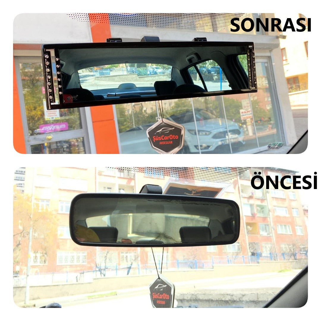 3R Diamond Taşlı Bombeli Makaslı Geçmeli Karartmalı İç İlave Ayna Mavi Renkli Ayna 270 mm image 0