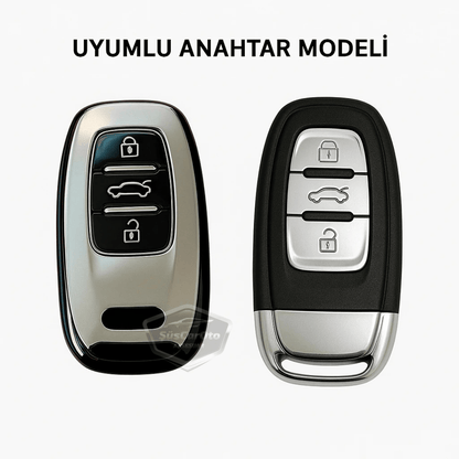 Audi A1 A3 A4 A5 A6 A7 A8 Q3 Q5 Q7 S4 S5 S6 S7 S8 R8 TT Quattro Uyumlu Silikon Anahtar Kılıfı Oto Anahtar Kabı Darbe Emici Anahtarlık Koyu Titan Gri image 2