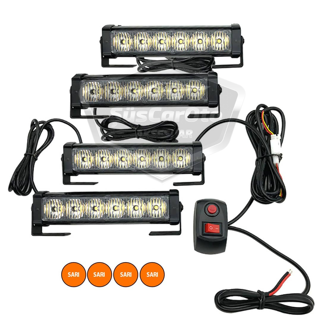Profesyonel 6 Led Panjur İçi Tavan Tepe Çakar Lamba 4 lü Turuncu Ayaklı 12/24 Volt Off Road Ambulans İtfaiye Kurtarıcı Motosiklet Çakar Lamba İkaz Lambası Metal 9 Modlu Uyarı Işığı image 1