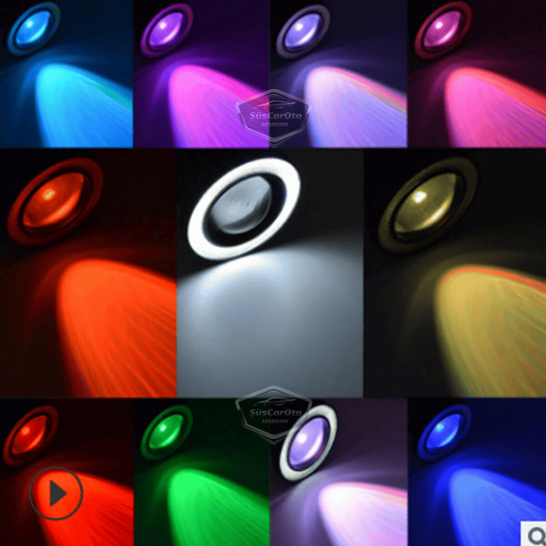 Üniversal Kumandalı RGB Mercekli Angel Sis Farı Metal Su Geçirmez 76 mm Beyaz Halkalı Gündüz Farı Angel Eyes 2 Adet image 1
