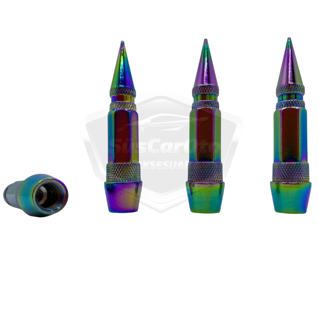 Sivri Sibop Kapağı Mermi Sibop Kapağı Araba Motosiklet Bisiklet Metal Bukalemun Renkli 4 lü Set image 1