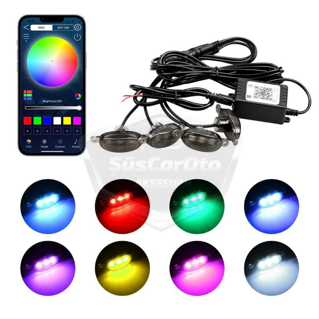 Üniversal Oto RGB Ön Panjur Ledi App Kontrollü Araç Ön Izgara Aydınlatma Off Road Suv Dekoratif Panjur Lambası 4'lü 12V image 1