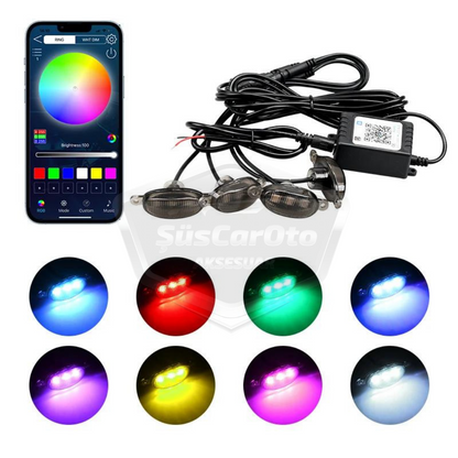 Üniversal Oto RGB Ön Panjur Ledi App Kontrollü Araç Ön Izgara Aydınlatma Off Road Suv Dekoratif Panjur Lambası 4'lü 12V image 1