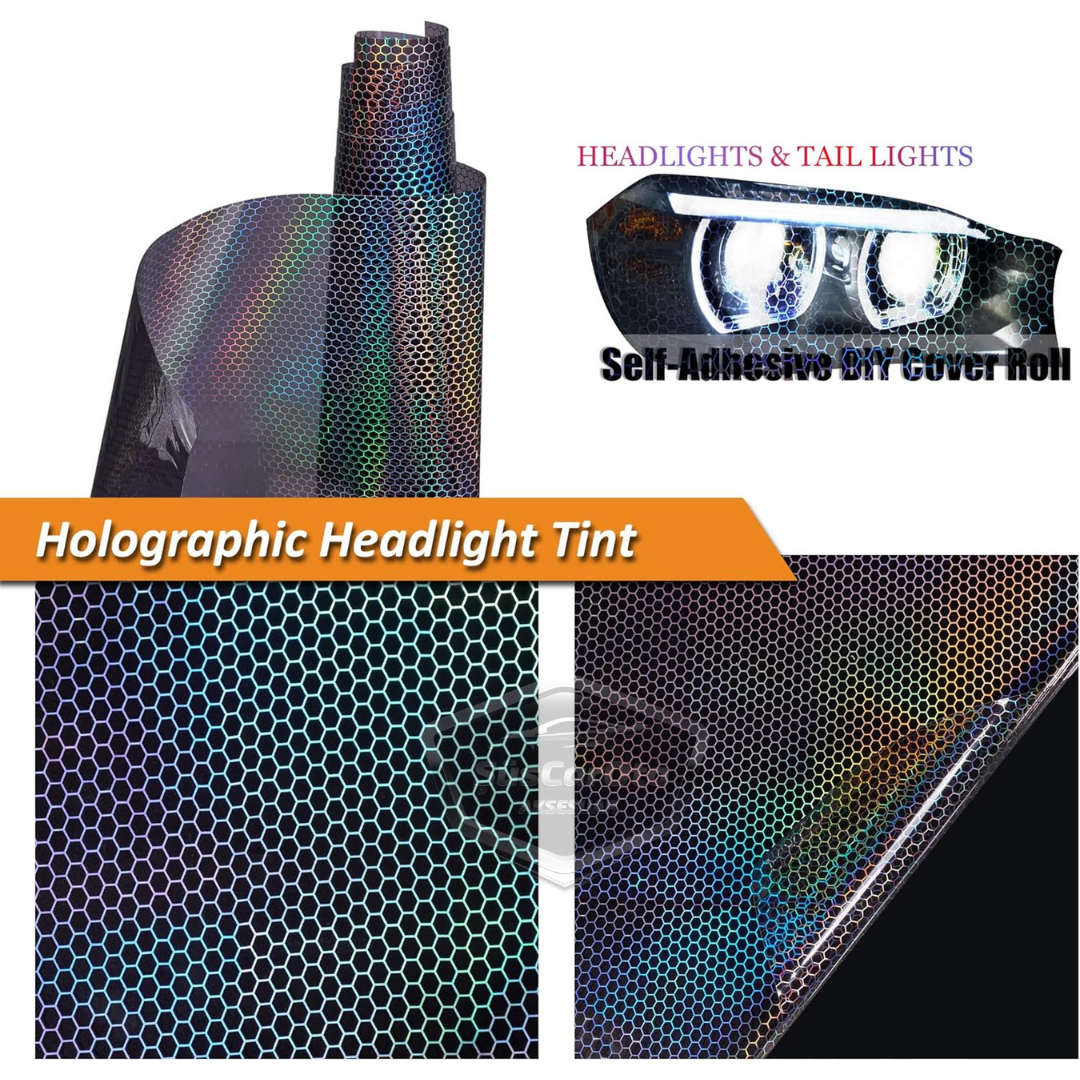 Siyah Hologram Petek Desen Far Stop Filmi Far Folyosu Far Çizik Çizilme Engelleyici Folyo 100 x 30 cm image 3