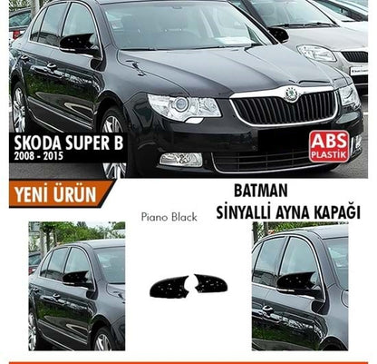 Skoda SuperB B6 Sinyalli 2008-2015 Batman Yarasa Ayna Kapağı Piano Black ABS Plastik image 0