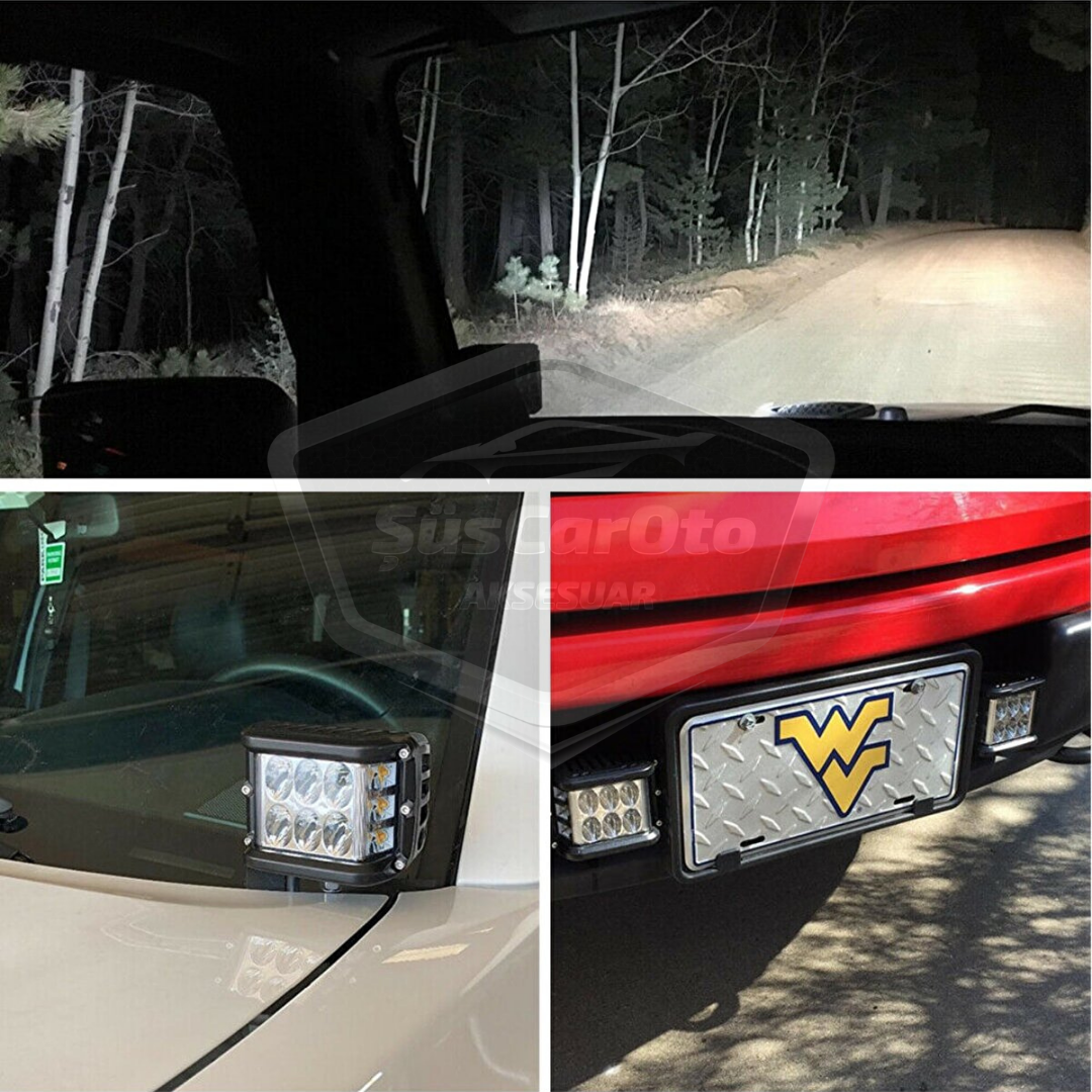 Off Road Led Lamba Delici Yayıcı Beyaz-Beyaz Flaşlı Kare Sis Farı Projektör 45W 12 Led Metal Arazi Çalışma Lambası 1 Adet image 2