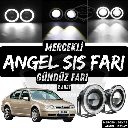 Vw Bora 1998-2006 Uyumlu Üniversal Mercekli Angel Sis Farı Metal Su Geçirmez 76 mm Beyaz Halkalı Gündüz Farı Angel Eyes 2 Adet image 0