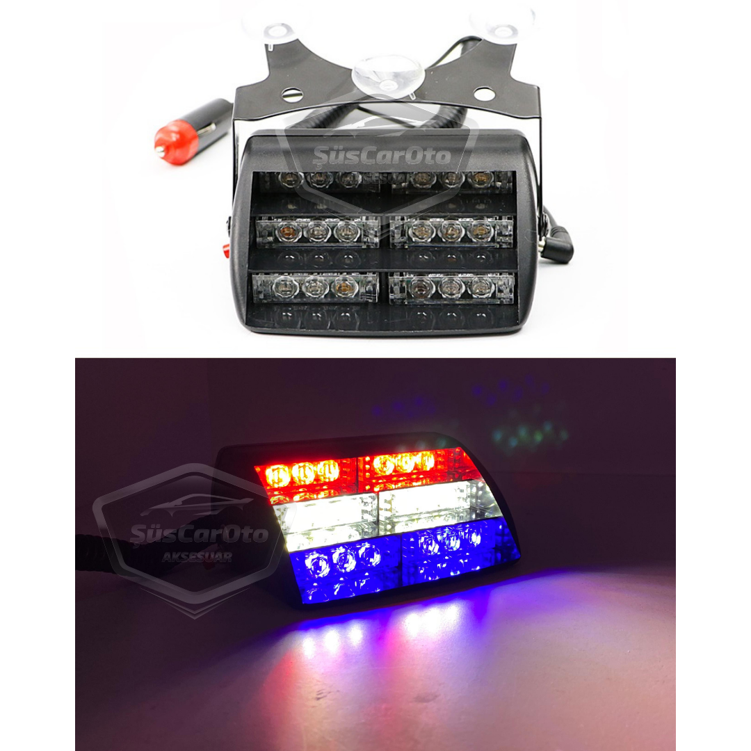 18 Led Mini Cam İçi Vantuzlu Polis Çakar Lamba İkaz Lambası 18 Ledli 4 Farklı Mod Mavi Beyaz Kırmızı 3 Renk Çakmaklık Girişli image 6