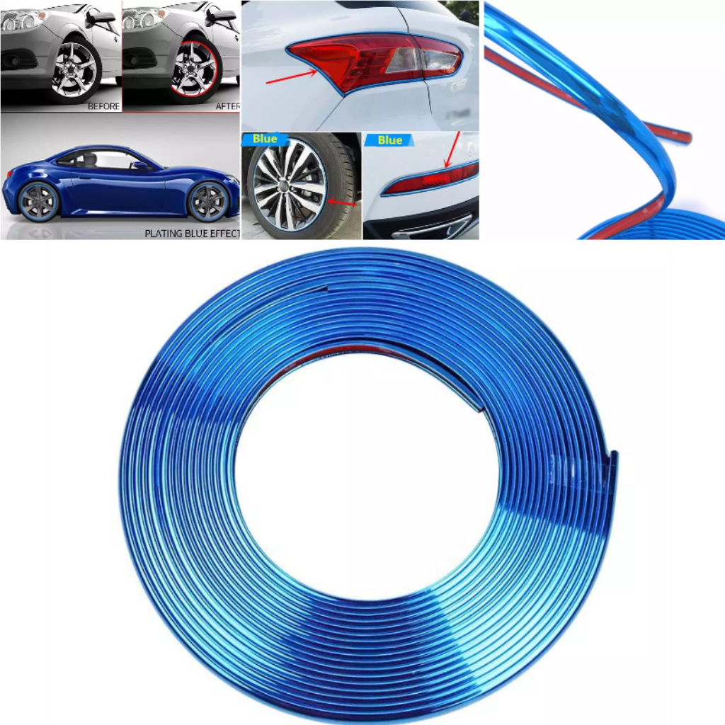 Araç Araba Oto Jant Fitili Metal Görünümlü Lastik Jant Trim Bandı Jant Şeriti 8 Metre Mavi image 0