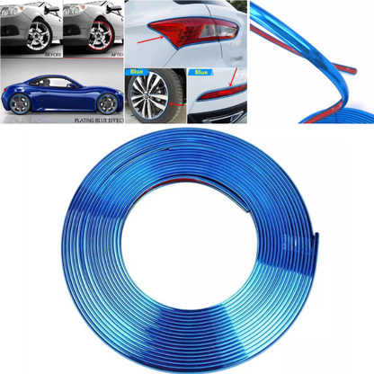 Araç Araba Oto Jant Fitili Metal Görünümlü Lastik Jant Trim Bandı Jant Şeriti 8 Metre Mavi image 0