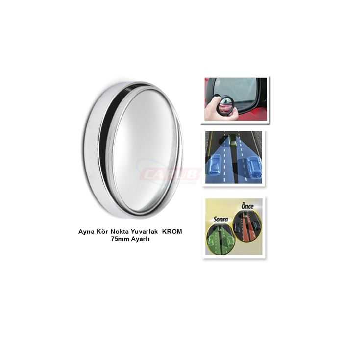 Carub Açısı Ayarlanabilir 75 mm Krom Yuvarlak Kör Nokta Aynası image 0