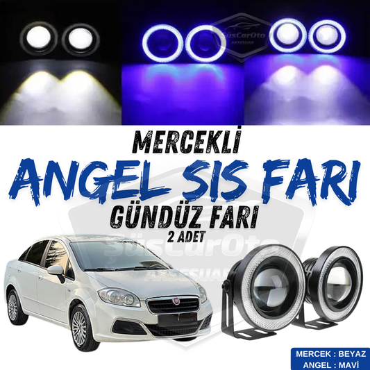 Fiat Linea 2007-2018 Uyumlu Üniversal Mercekli Angel Sis Farı Metal Su Geçirmez 76 mm Mavi Halkalı Gündüz Farı Angel Eyes 2 Adet image 0