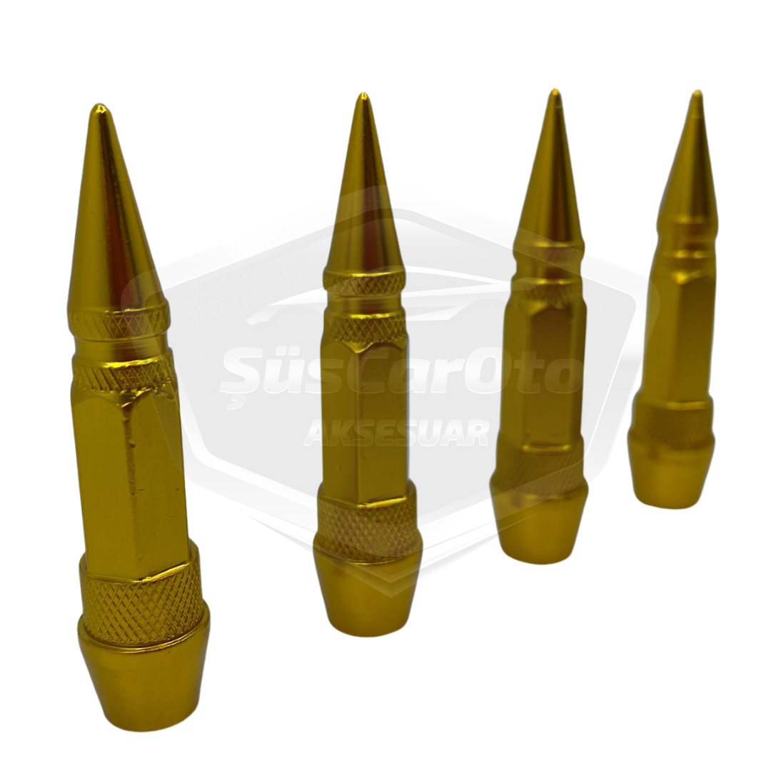 Sivri Sibop Kapağı Mermi Sibop Kapağı Araba Motosiklet Bisiklet Metal 4 lü Set Altın Sarı image 3