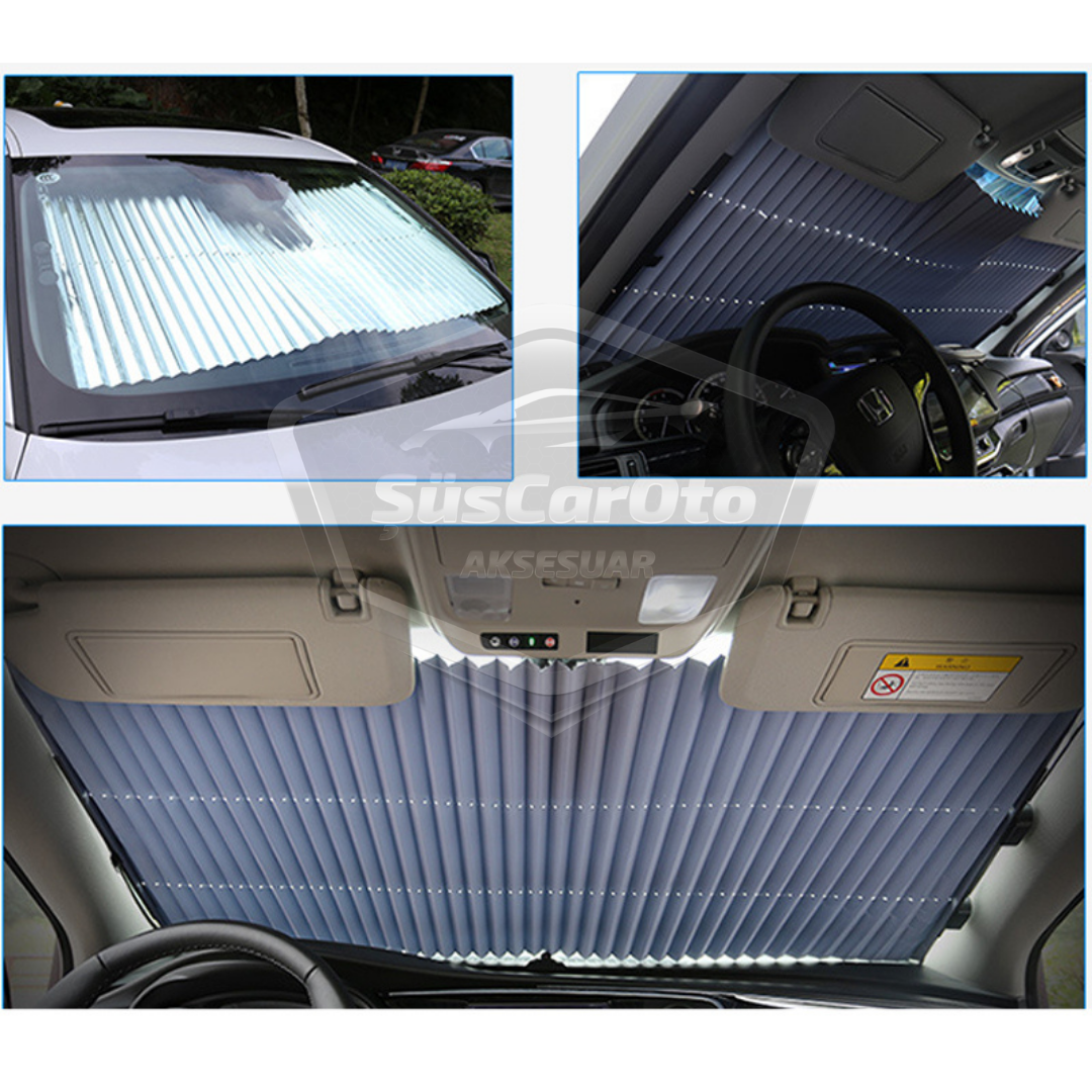 Oto Katlanır Akordiyon Güneşlik Ön Arka Cam Gölgelik Metalize Trapez Sürgülü Yeni Nesil Güneş Koruyucu Oto Araba Suv Tır 70 cm x 150 cm image 1