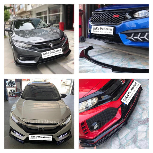 Honda Civic FC5 Esnek 3 Parça Lip Piano Black Flaplı Kanatlı image 0