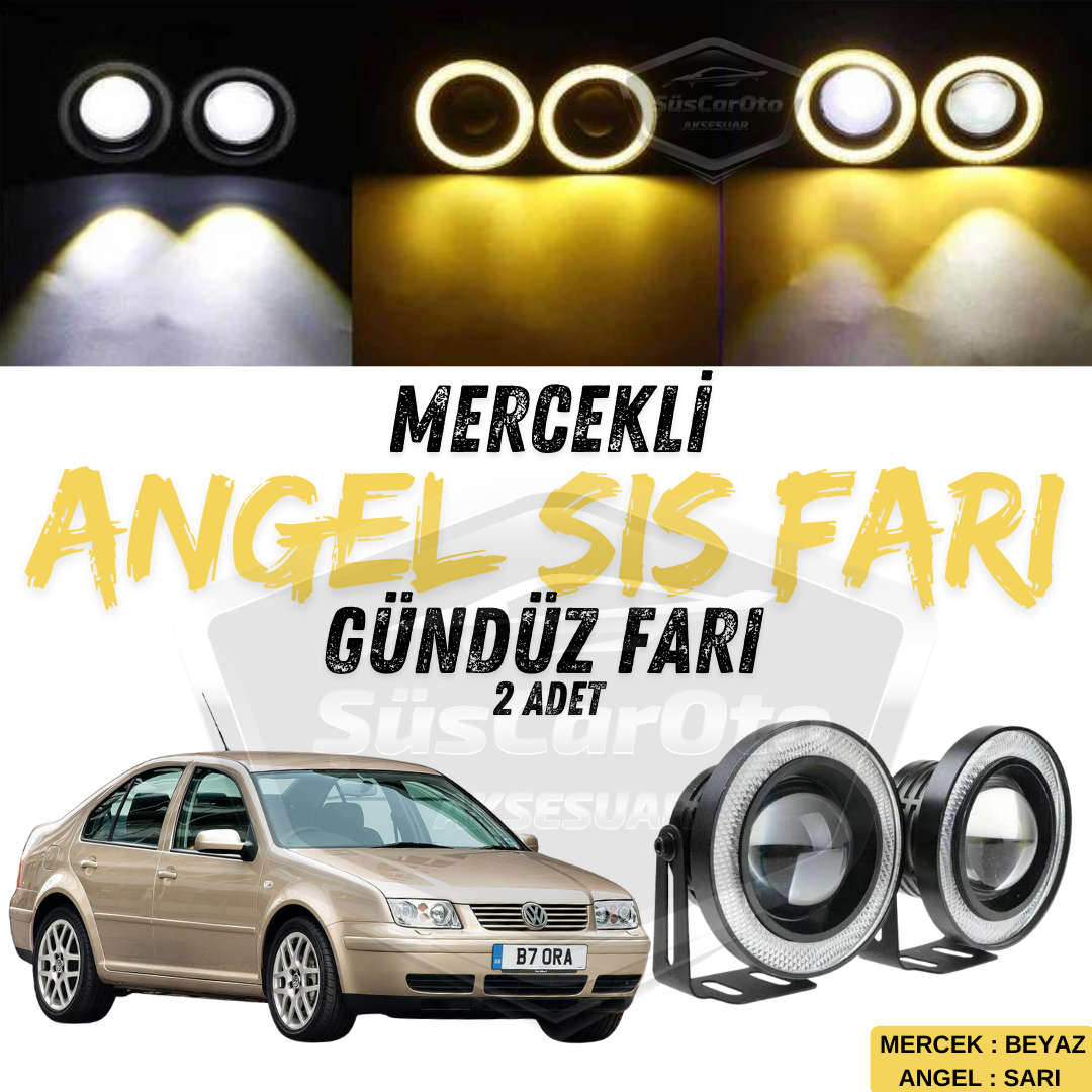 Vw Bora 1998-2006 Uyumlu Üniversal Mercekli Angel Sis Farı Metal Su Geçirmez 76 mm Sarı Halkalı Gündüz Farı Angel Eyes 2 Adet image 0