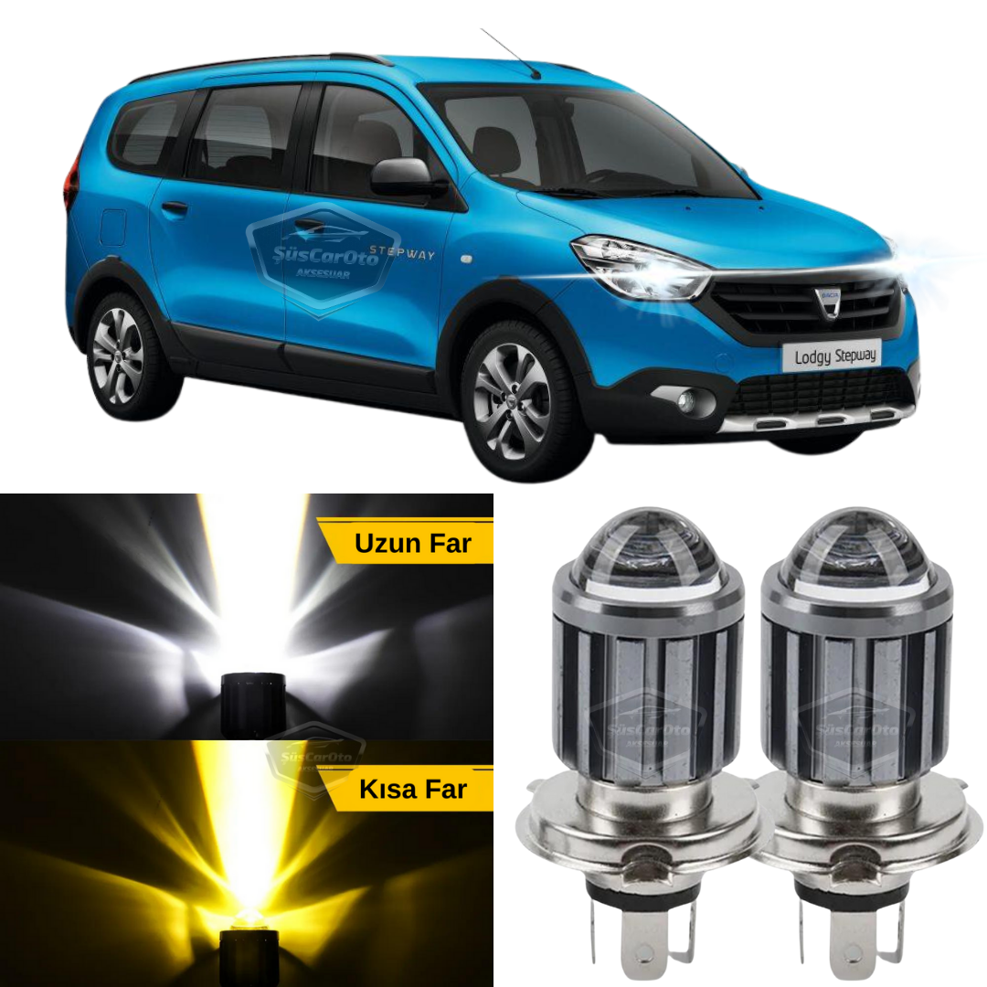 Dacia Lodgy 2012-2022 Uyumlu Mercekli Far Ampulü Led Xenon Çift Renk Sarı-Beyaz Far Şimşek Etkili CSP Led Lamba Uzun Kısa 2 Adet Takım image 0