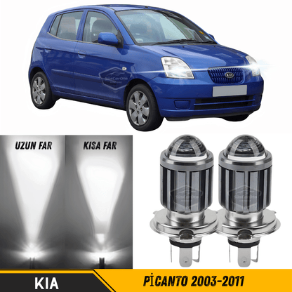 Kia Picanto 2003-2011 Uyumlu Mercekli Far Ampulü Led Xenon Beyaz Renk Far Şimşek Etkili CSP Led Lamba Uzun Kısa 2 Adet Takım image 0